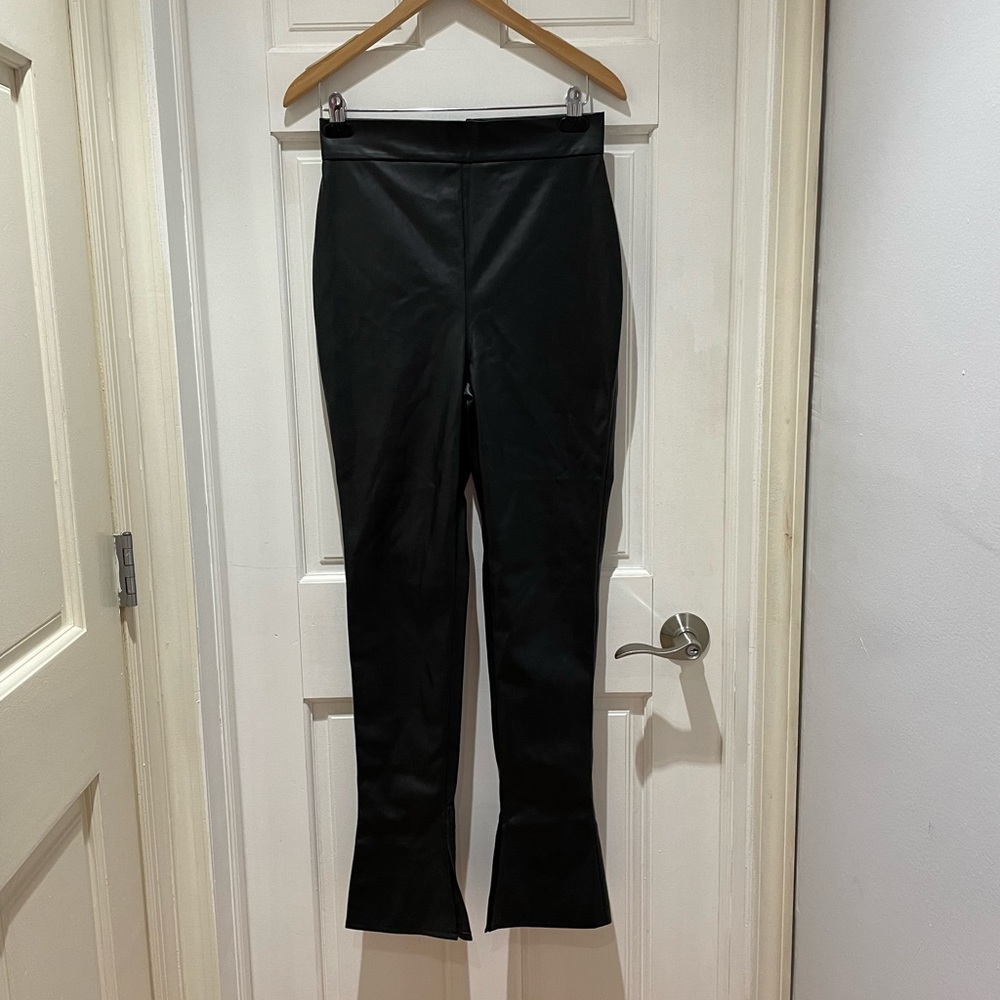 Misha Women Black Slit Leather Aubrey Pant Size 6